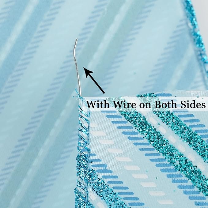 MEEDEE Blue Diagonal Stripe Ribbon 2.5 Inch Blue Satin - Image 3