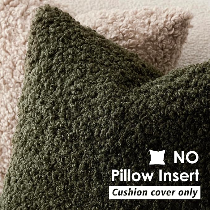 Foindtower 2 Pieces 26x26 Inch Olive Green, Faux Fur Throw Pillow Cover Accent - Image 3