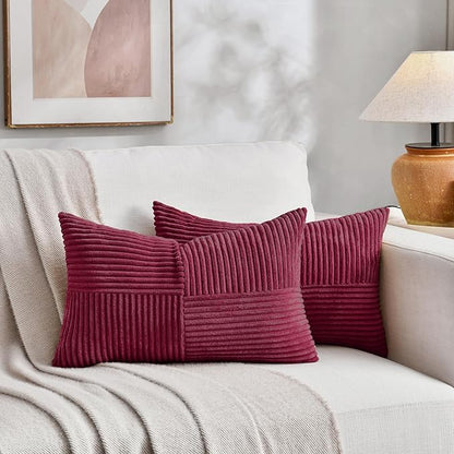 Fancy Homi 2 Packs Burgundy Long Lumbar Decorative Throw Pillow Covers 16x24 - Image 5