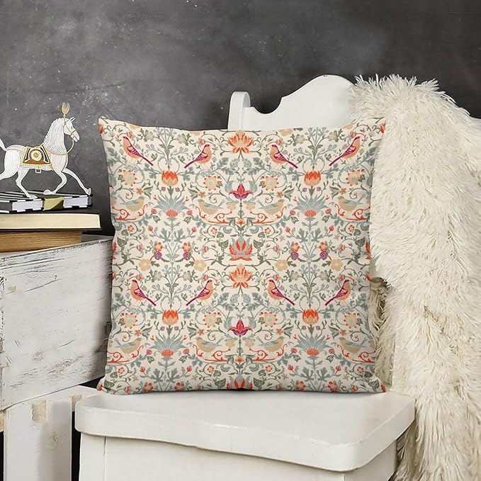 William Morris Floral Original Throw Pillow Covers Boho Chic Retro Floral Bird - Image 3
