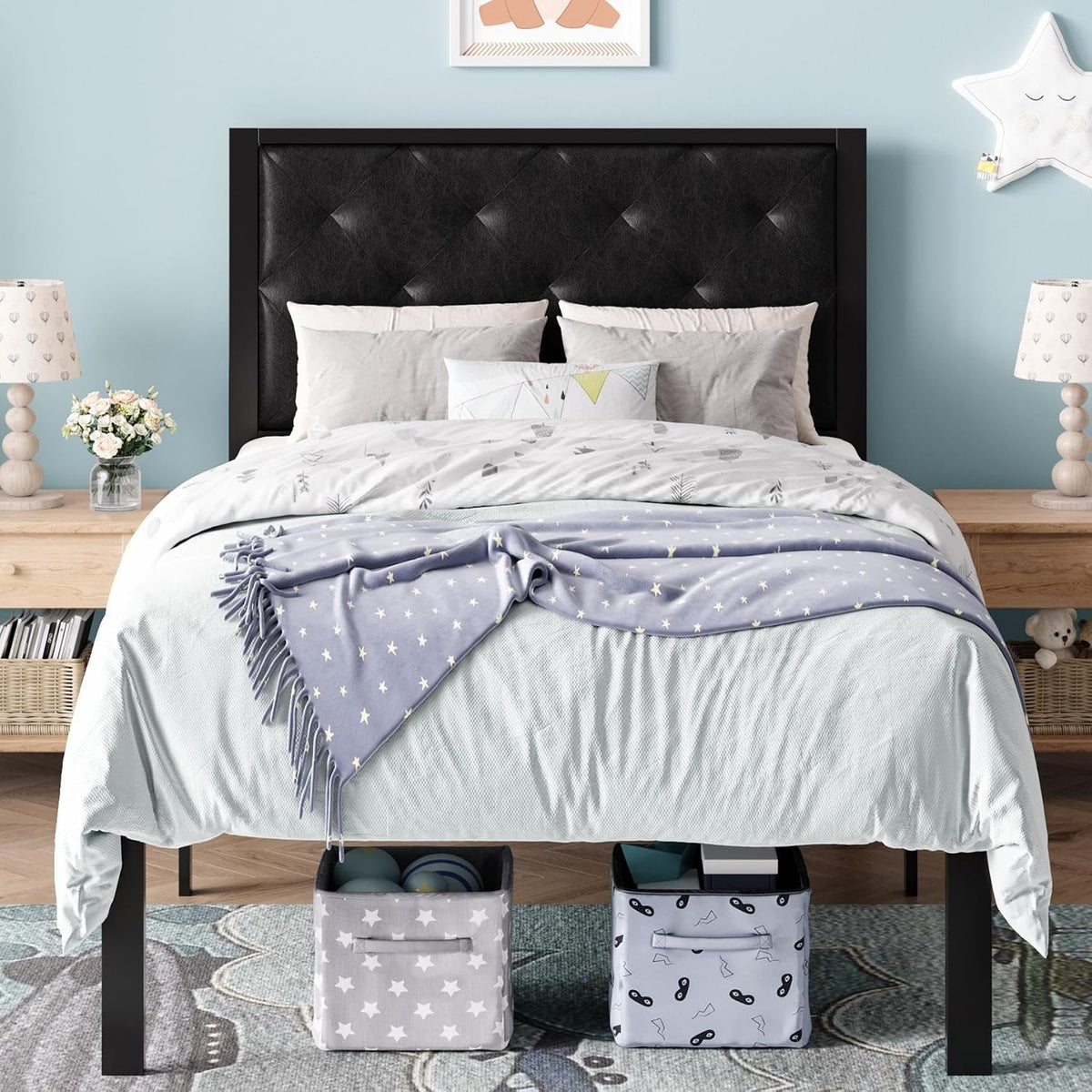 sha cerlin twin size metal bed frame with, main product view
