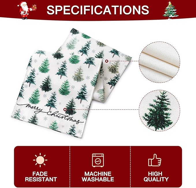 OTOSTAR Snowflake Christmas Tree Black Merry Christmas Table Runner, Xmas - Image 6