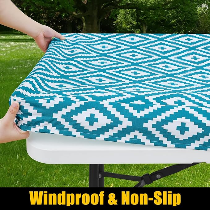 Smiry Rectangle Picnic Table Cloth, Waterproof Elastic Fitted Outdoor - Image 2