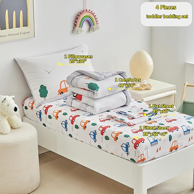 DuShow 4 Pieces Cars Toddler Bedding Set - Image 4