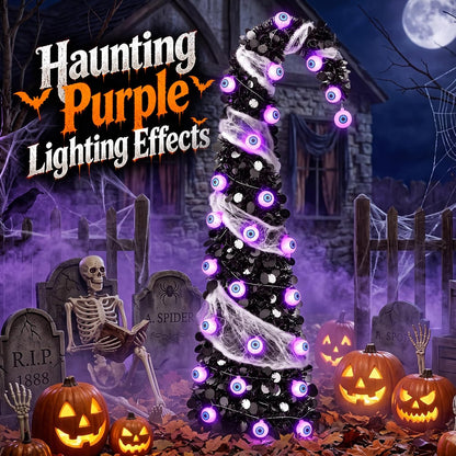 5FT Pop Up Halloween Tree with 35 Purple Eyeball Lights & Spider Web