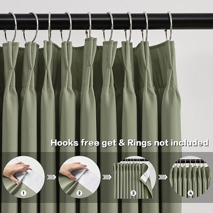 Sage Green Pinch Pleat Curtains 63 Inches Long Thermal Insulated Dark Black Out - Image 2