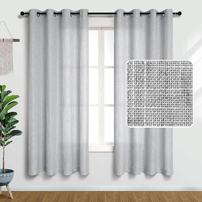 2 Panel Set 72 Inch Curtains for Bedroom Grommet Flax Faux Linen Look Light by Pitalk