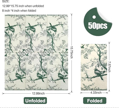 50 Pack Green Toile Paper Napkins, Special Birds and Tree Decorative Disposable - Image 2