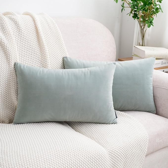HWY 50 Baby Blue Velvet Rectangular Throw Pillow Covers 12x20 Inch by HWY50