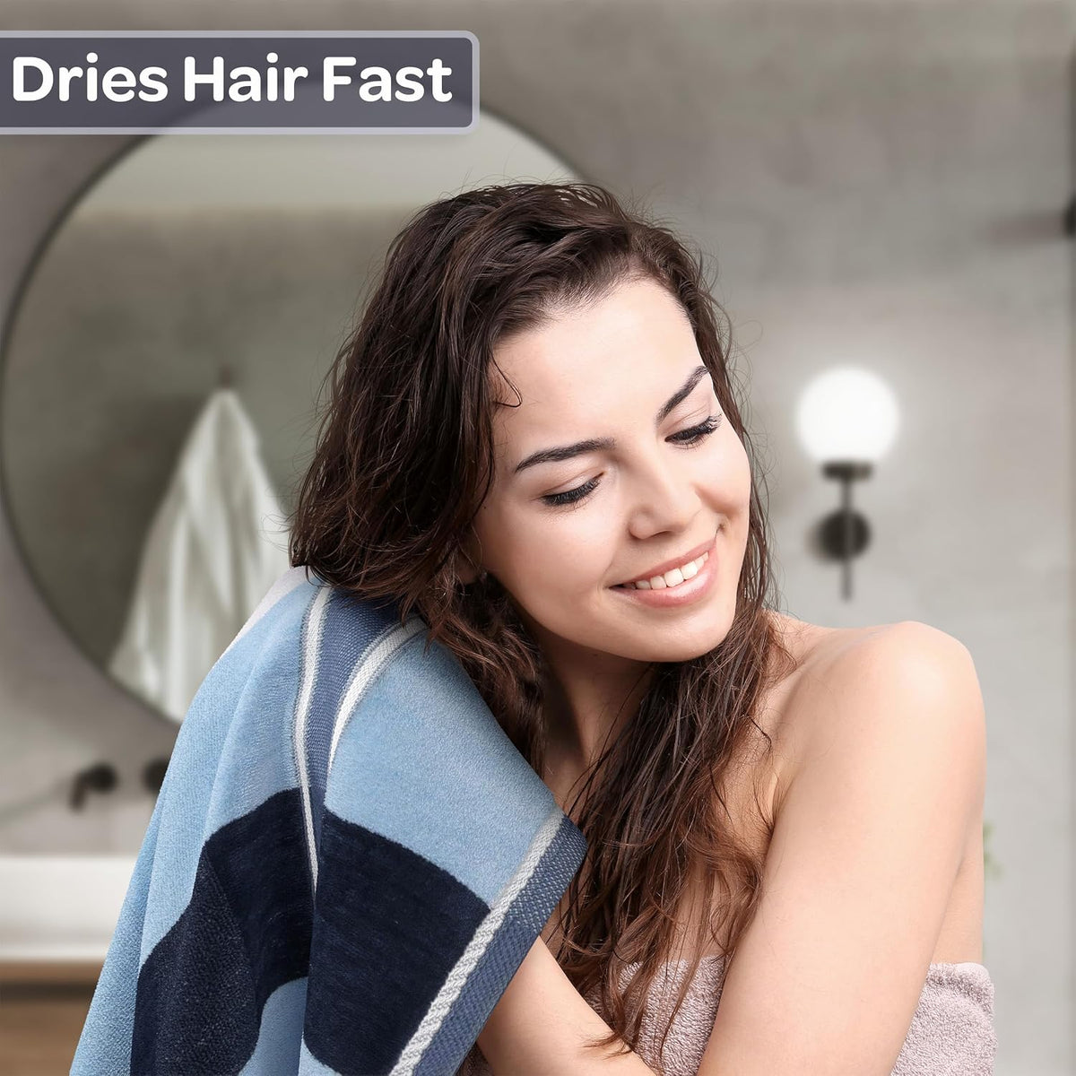 lavish home bathroom towels set, bathroom accessories, navy, close-up detail