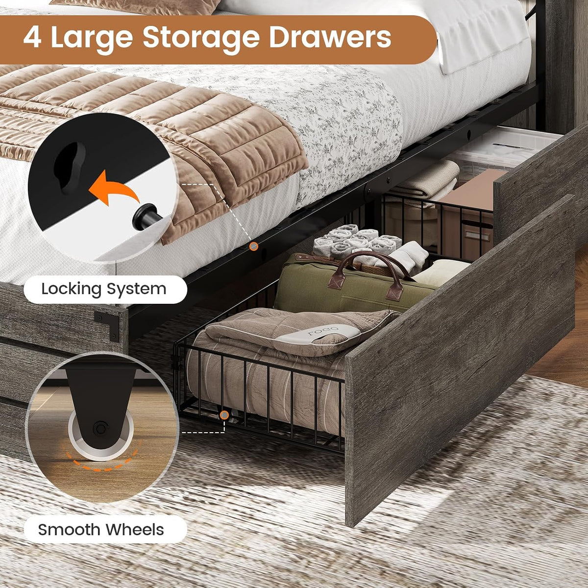 viagdo wooden bed frame queen size with bookcase, package contents