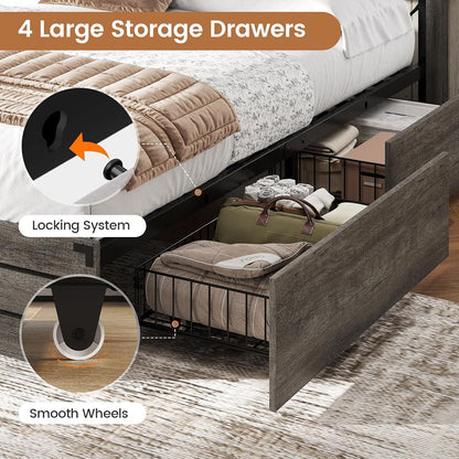 viagdo wooden bed frame queen size with bookcase, package contents