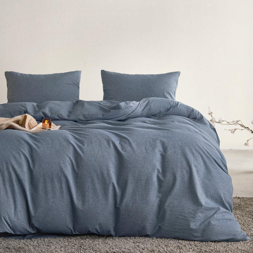 Wake In Cloud - Cotton Duvet Cover Set, 100% Washed Cotton, Linen Like Textur...