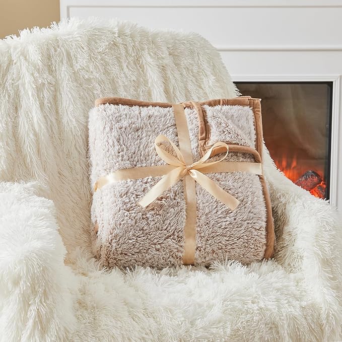 EMME Soft Sherpa Fleece Blanket Reversible Plush Fluffy Large Blanket, Light - Image 4