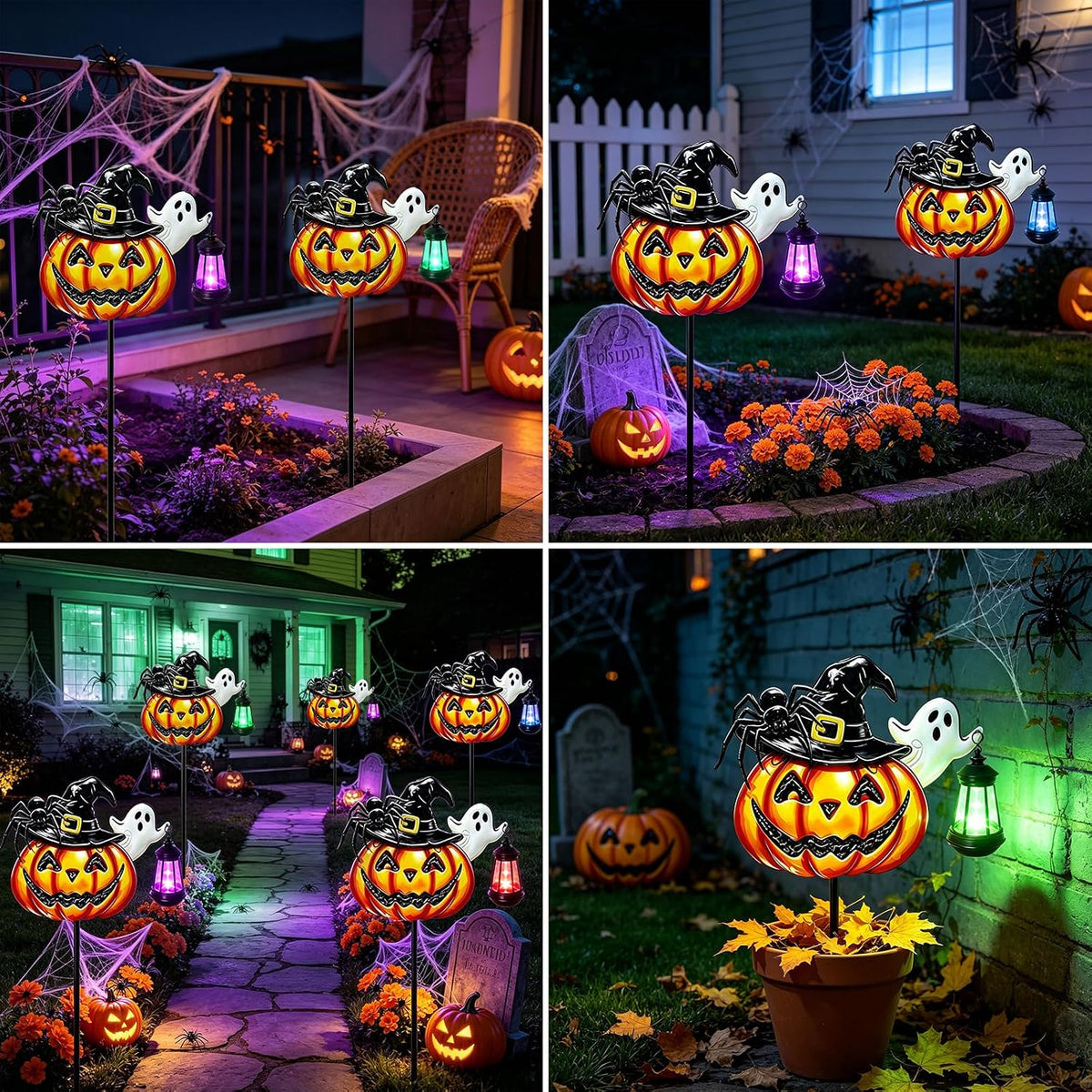 VOOKRY 2 Pack Halloween Pumpkin Lights Outdoor,Metal Pumpkin Stake &Lantern
