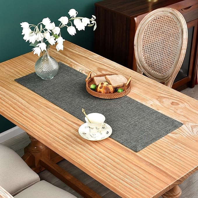 NEWISHER Farmhouse Rustic Table Runner Dark Grey Rectangular Table Runners Faux by Newisher