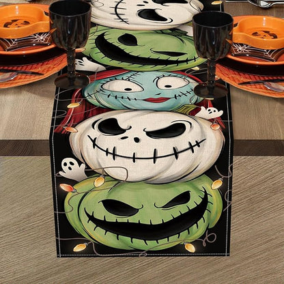 Halloween Jack O Lantern Pumpkin Table Runner, Jack Green Monster Sally Ghost - Image 7