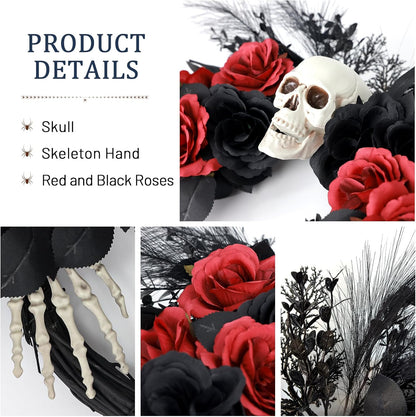 18" Halloween Wreaths for Front Door with Skull and Skeleton Hands