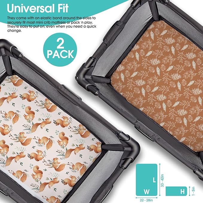 Pack n Play Sheets, BROLEX 2 Pack Mini Crib Sheets, Stretchy Portable Fitted - Image 3