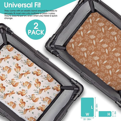 Pack n Play Sheets, BROLEX 2 Pack Mini Crib Sheets, Stretchy Portable Fitted - Image 3