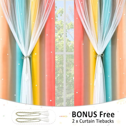 Kinryb Nursery/Kids/Girls Room Star Cut Out Blackout Rainbow Curtain - Image 3