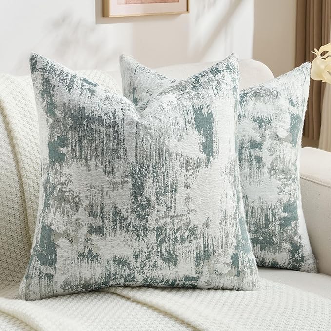 FUTEI Teal White Decorative Throw Pillow Covers 26x26 Inch Set of 2, Soft Faux by FUTEI
