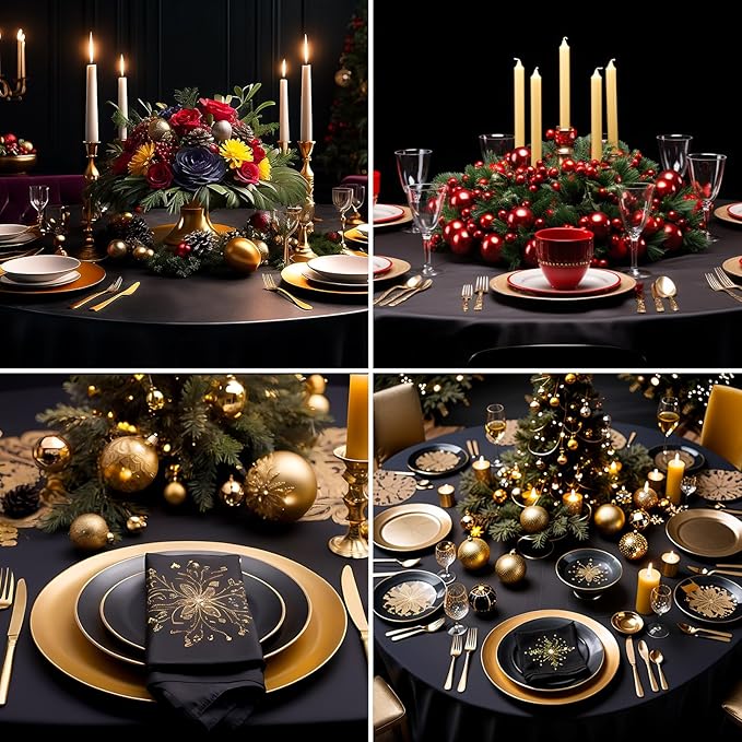 Round Tablecloth 6 Pack 120 Inch Black Tablecloths Washable Decorative Linen - Image 3