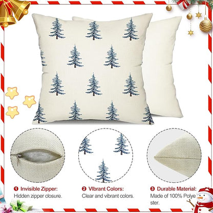 DFXSZ Christmas Pillow Covers 18x18 inch Set of 2 Winter Blue Christmas Tree - Image 6