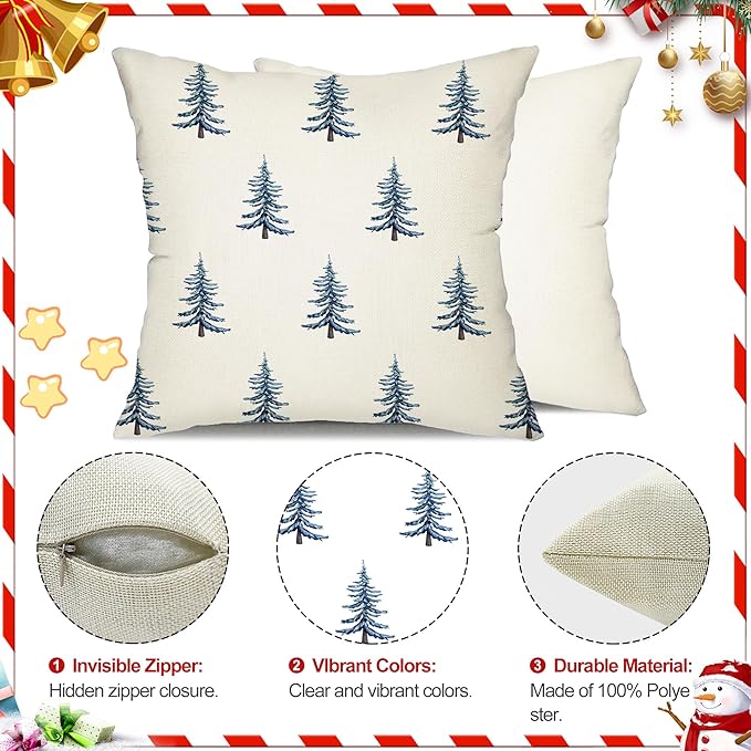 DFXSZ Christmas Pillow Covers 20x20 inch Set of 2 Winter Blue Christmas Tree - Image 6