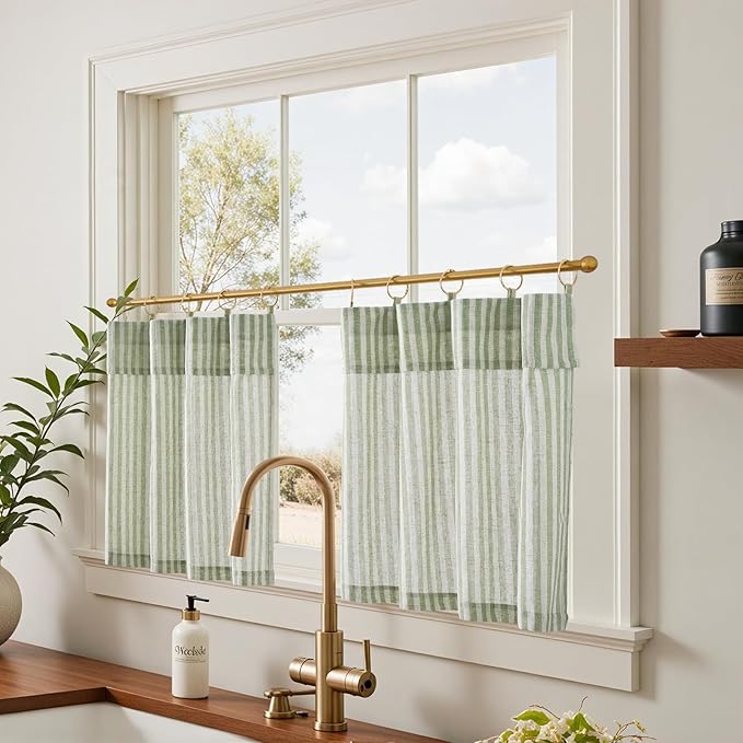 jinchan Striped Linen Kitchen Curtains - Image 2