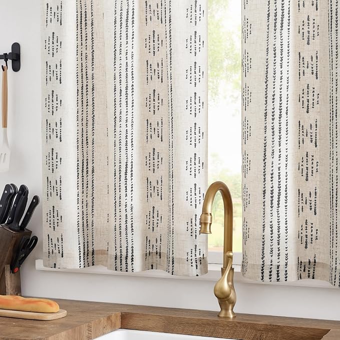 jinchan Boho Kitchen Curtains Linen Tier Curtains 20 Inch Bohemian Cafe Style - Image 9