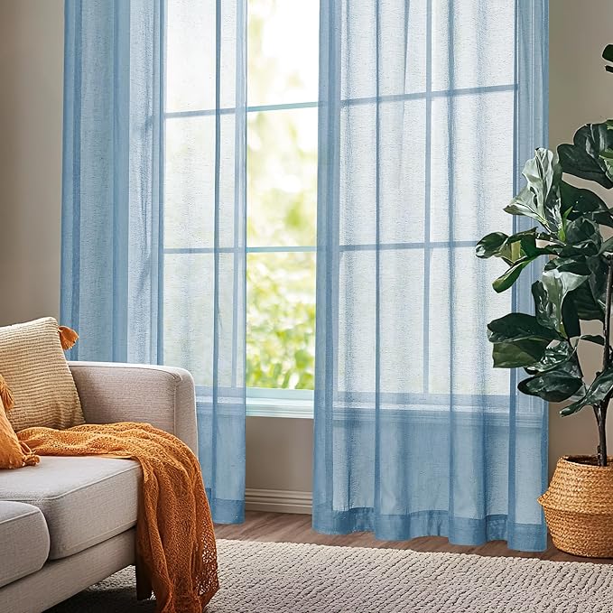 Deconovo Faux Linen Semi Sheer Curtains, 52x84 Inch Long, Light Filtering Voile - Image 6