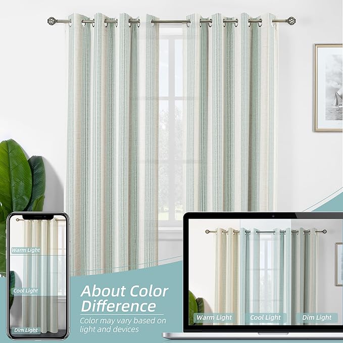 DriftAway Farmhouse Vertical Striped Linen Blend Textured Light Filtering Semi - Image 7