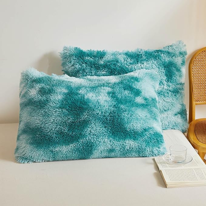 XeGe Tie Dye Faux Fur Fluffy Throw Pillow Cases, Plush Shaggy Soft Furry by XeGe