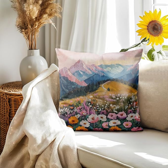 Boho Abstract Wildflower Pillow Covers 18x18，Watercolor Colorful Floral - Image 3