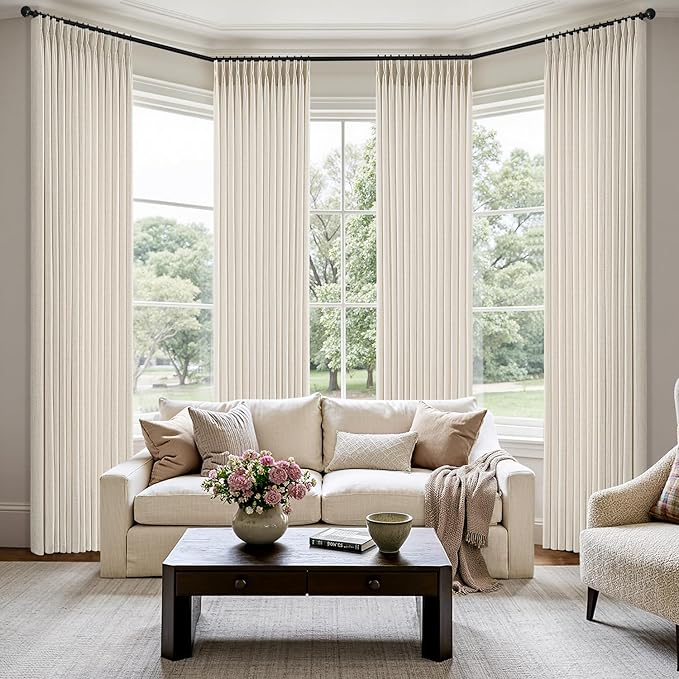 MIULEE Pinch Pleated Thick Linen Curtains 90 Inches 4 Panels Set Ivory Cream - Image 2