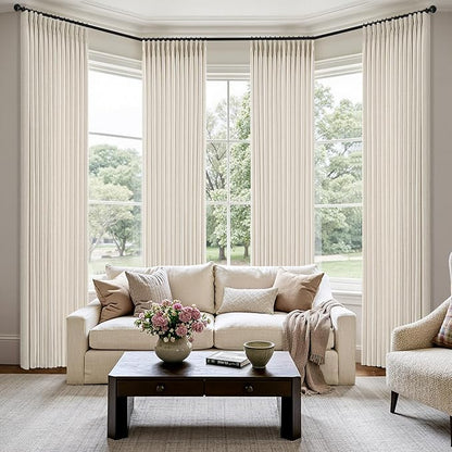 MIULEE Pinch Pleated Thick Linen Curtains 90 Inches 4 Panels Set Ivory Cream - Image 2
