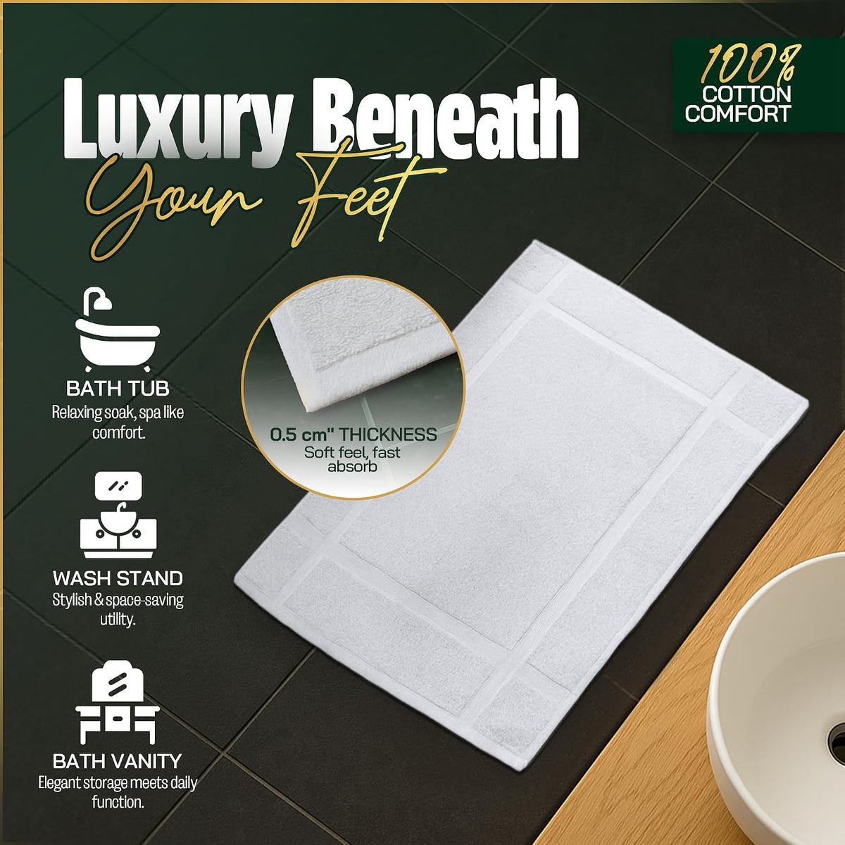 pearl linens 6 pack cotton bath mats for, package contents