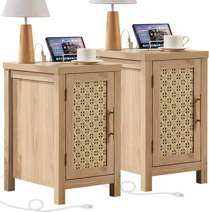 yufam rattan nightstand set of 2 with charging, main product view