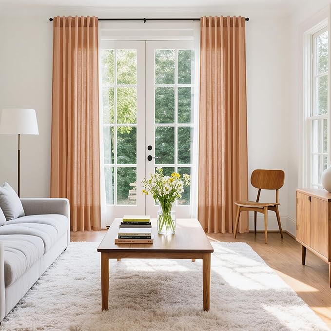 Nanspring Peach Quartz Boho Style Linen Blend Drapes 84 Inch Long 2 Panels Set - Image 7
