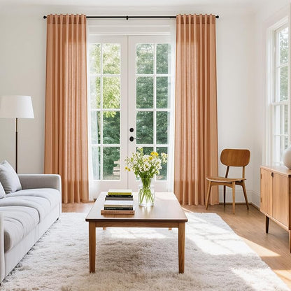 Nanspring Peach Quartz Boho Style Linen Blend Drapes 84 Inch Long 2 Panels Set - Image 7