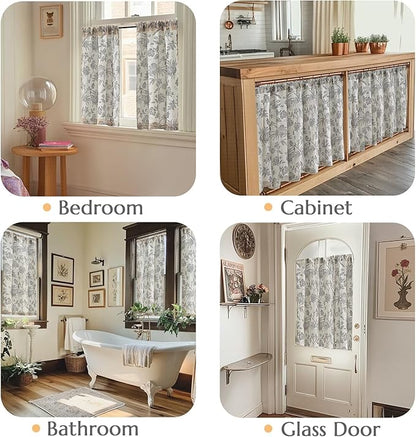 jinchan Floral Linen Tier Curtains 36 Inch Farmhouse Cafe Curtains Rod Pocket - Image 4