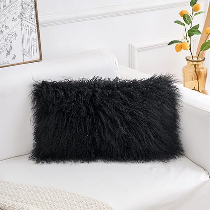 Genuine Mongolian Lamb Fur Pillow Cover – 12"x20" Rectangular Cushion Case – - Image 2