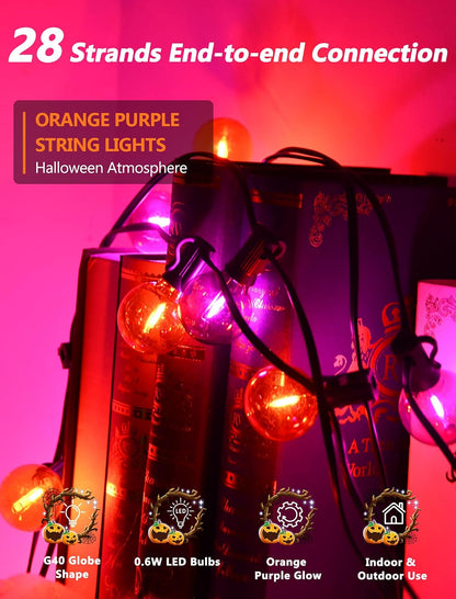 SUNSGNE 25FT G40 LED Outdoor Orange and Purple Halloween String Lights