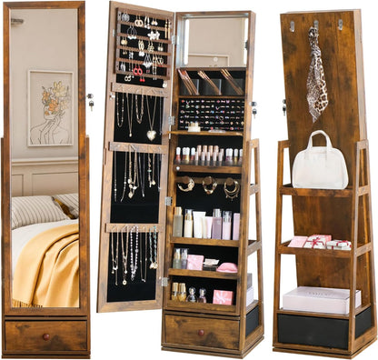 360° swivel full length mirror jewelry cabinet standing, main product view