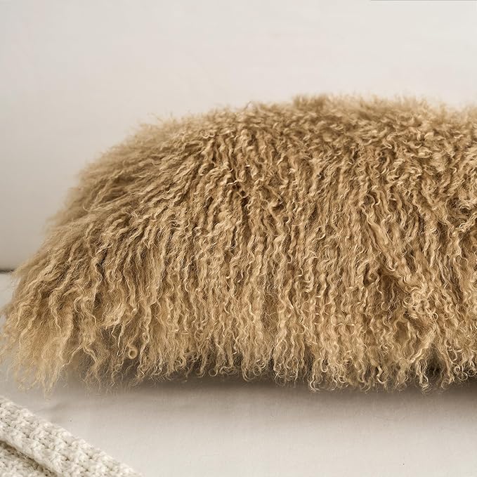 Genuine Mongolian Lamb Fur Pillow Cover – 12"x20" Rectangular Cushion Case – - Image 5