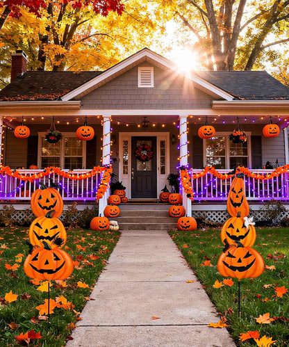 2 Pack Halloween Garden Stakes - Stacked Metal Pumpkins Jack-o-Lantern Lawn Decor, Scary Metal Yard Signs Stake Outdoor Decorative Pumpkin Home Lawn Pathway Decor