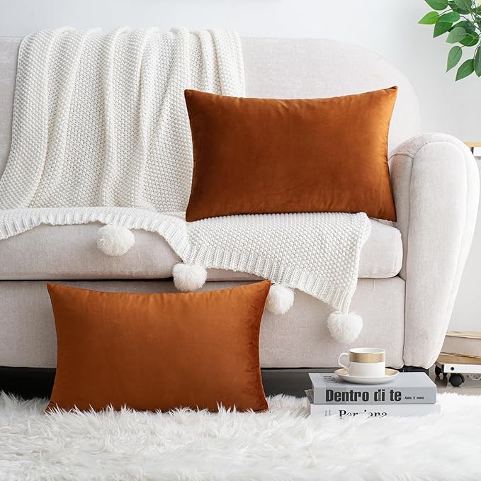 HWY 50 Burnt Orange Velvet Rectangular Throw Pillow Covers 12x20 Inch - Image 7