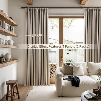 Pinch Pleated 100% Blackout Linen Curtains 120 Inch Long Insulated Thermal - Image 7