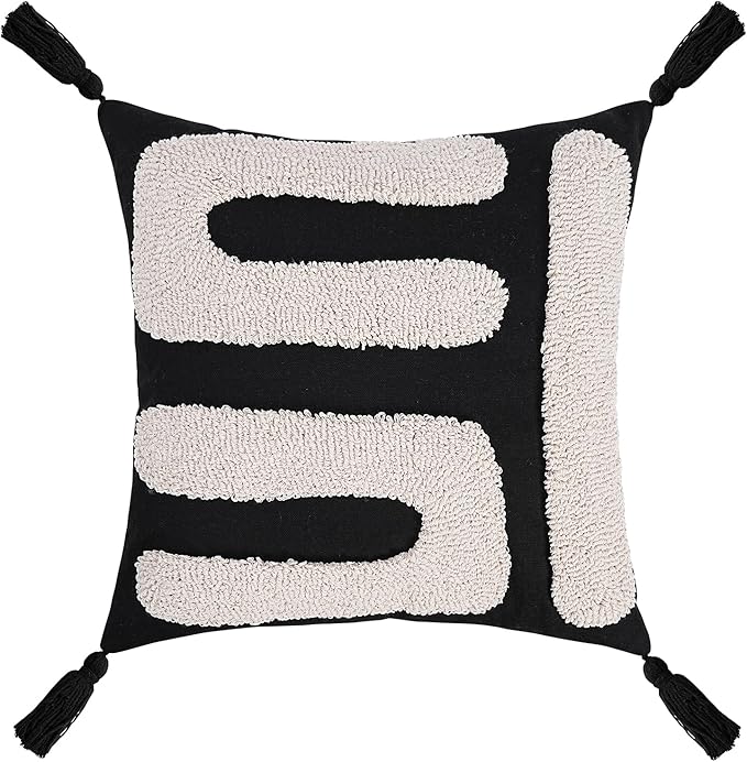 Adabana Black and Beige Pillow Covers 18x18 Decorative Tufted Abstract Throw - Image 6